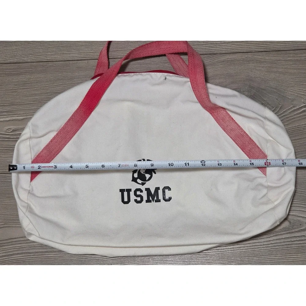 Vintage USMC Canvas Duffel Bag White Red Eagle Globe Anchor Marine Corps Gym Bag